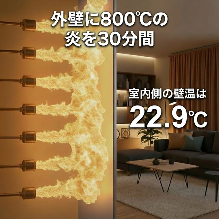 外壁に800℃の炎を30分間
